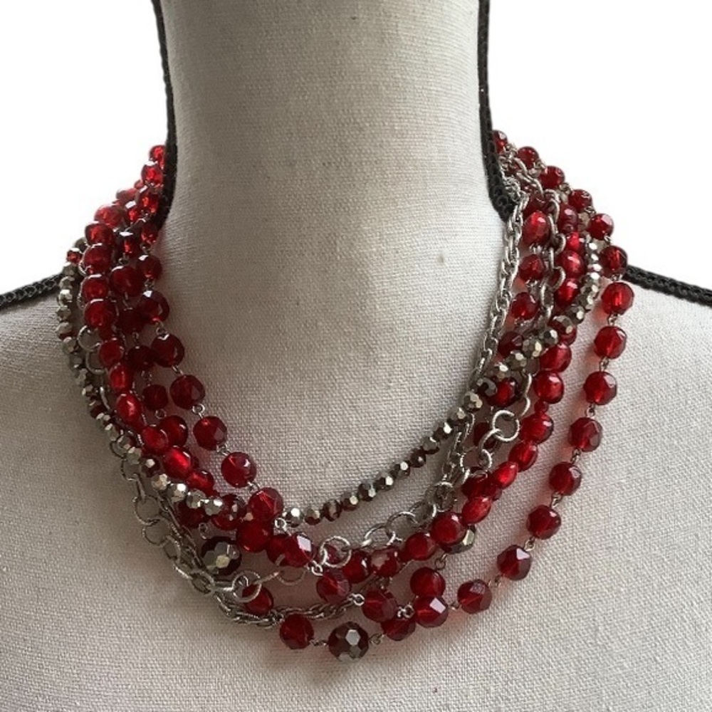 White House Black Market Red Beaded Necklace